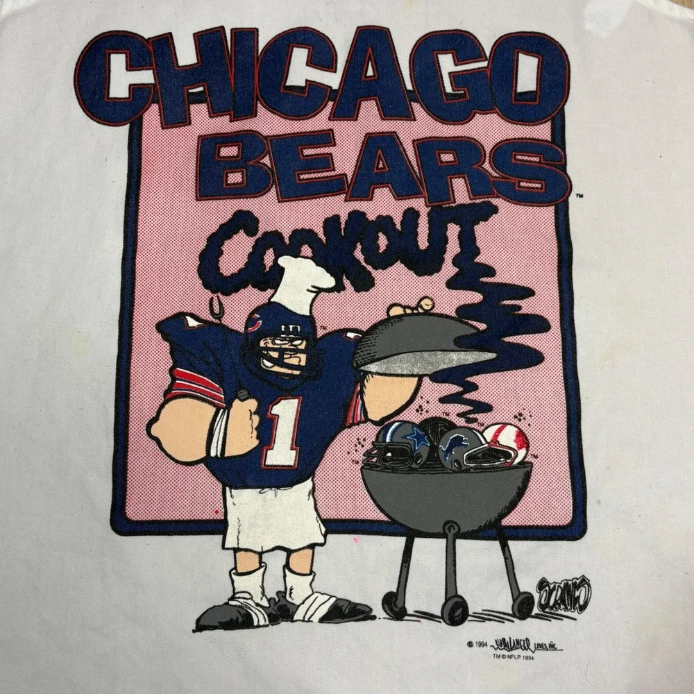 Vintage 1994 Chicago Bears Cookout Cooking Apron NFL Unbalanced Lines White USA